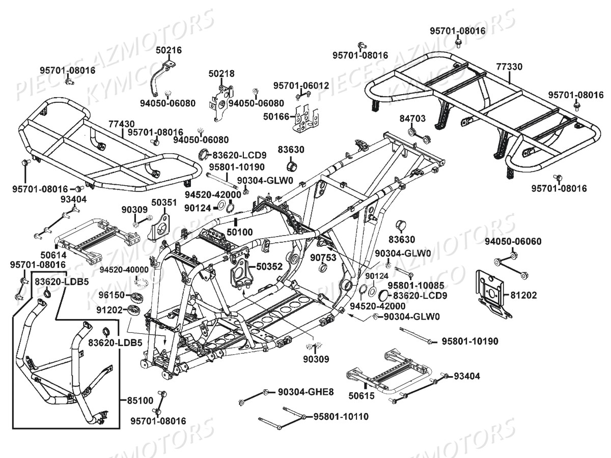 Chassis Porte Paquets KYMCO Pièces MXU 500 CARBU 2X4/4X4 4T EURO2 (LAA0AE/LAA0BE)