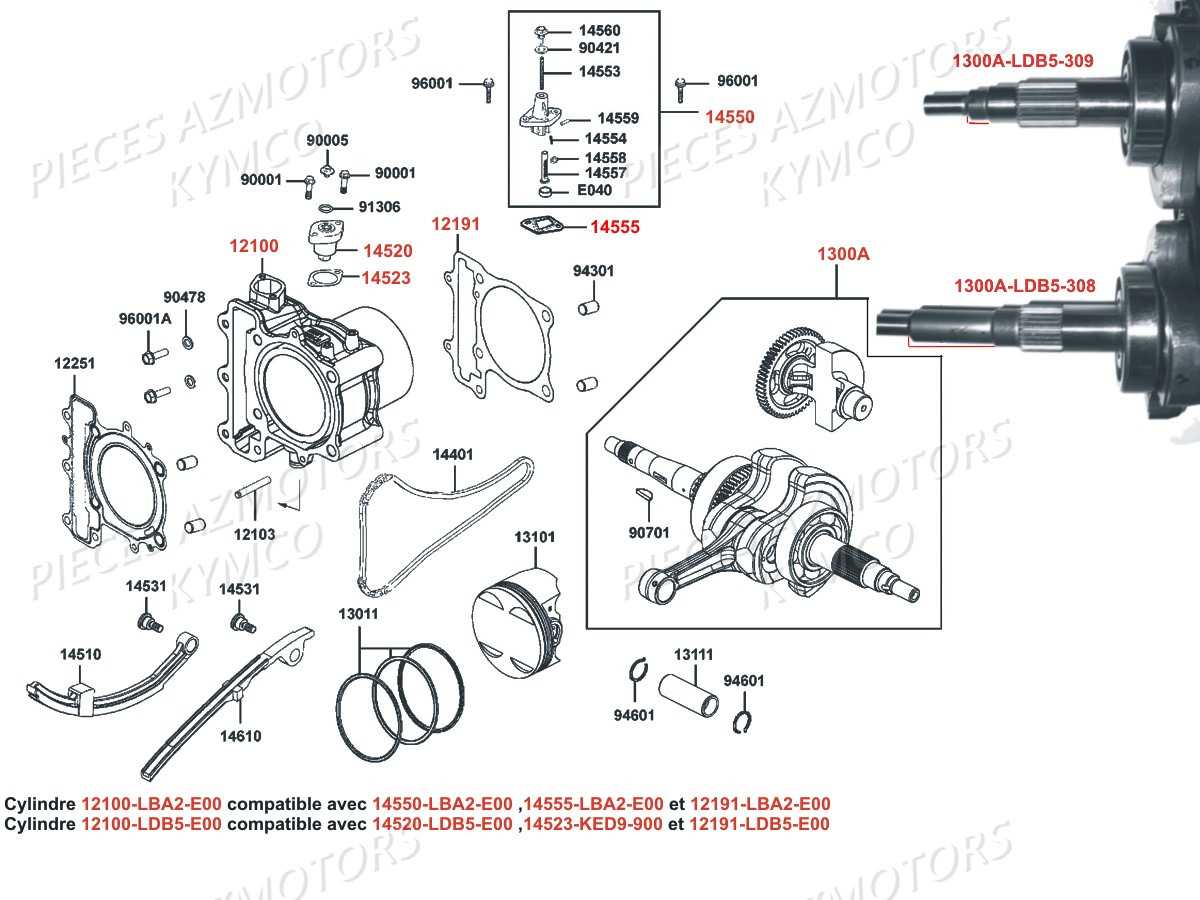 Cylindre Piston KYMCO Pièces MXU 500 CARBU 2X4/4X4 4T EURO2 (LAA0AE/LAA0BE)