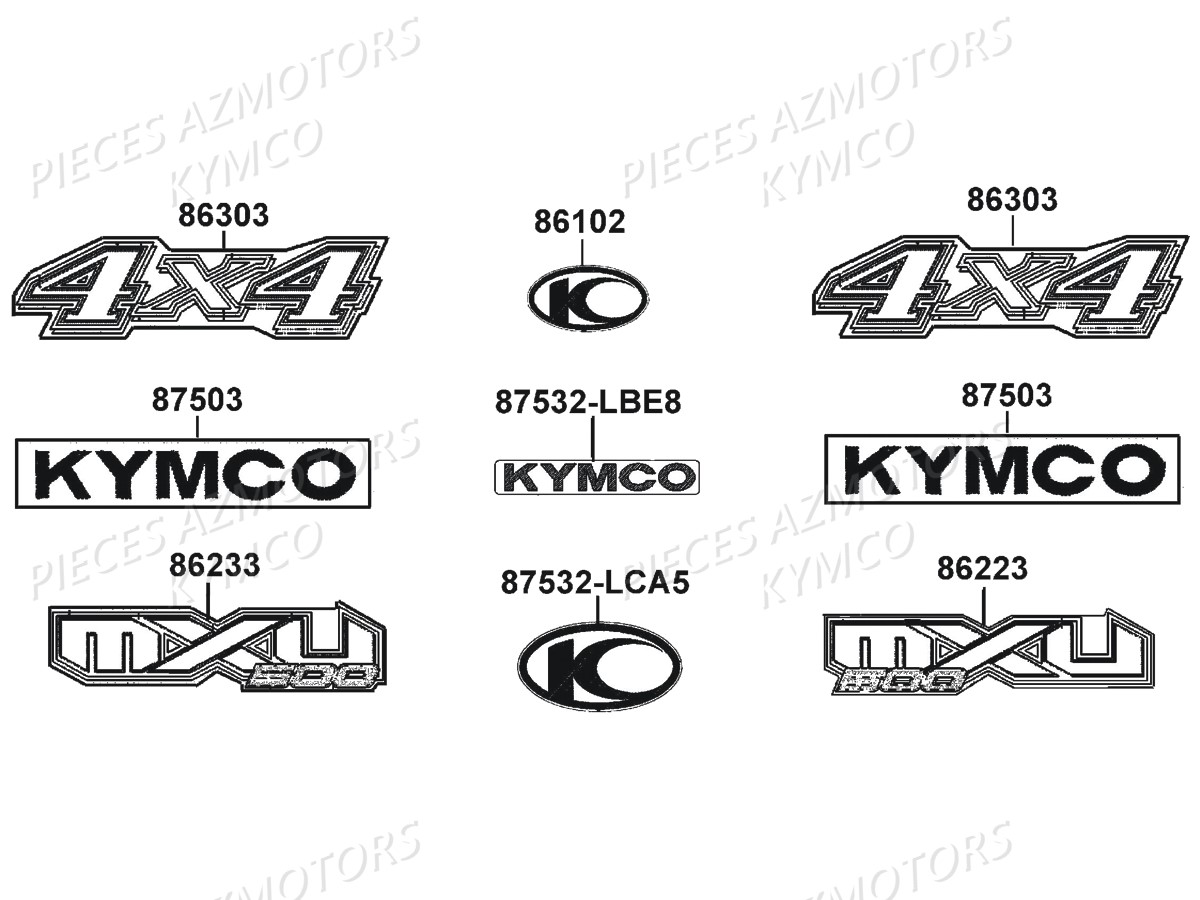 Decors KYMCO Pièces MXU 500 CARBU 2X4/4X4 4T EURO2 (LAA0AE/LAA0BE)