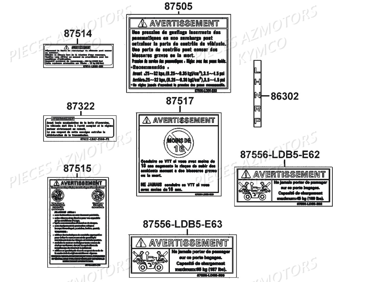 Label De Securite KYMCO Pièces MXU 500 CARBU 2X4/4X4 4T EURO2 (LAA0AE/LAA0BE)