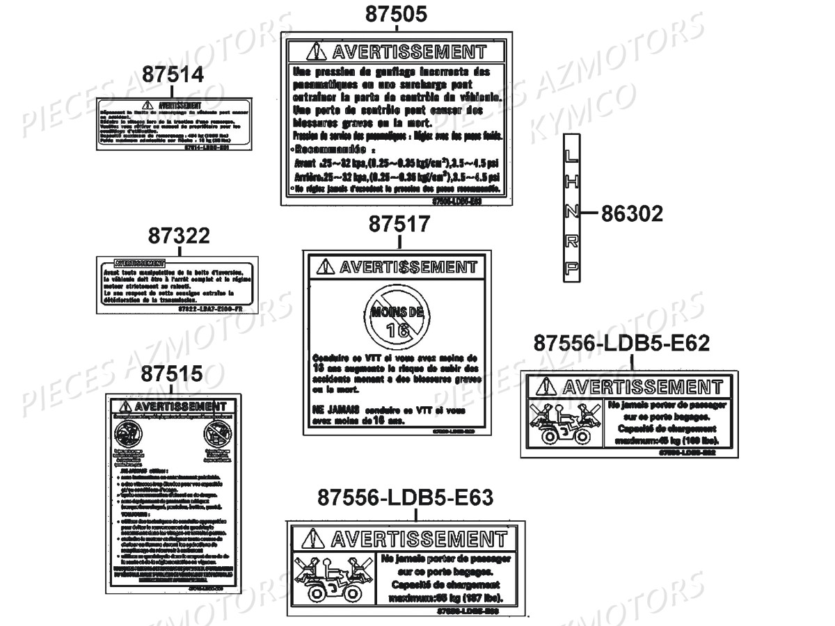 LABEL-DE-SECURITE KYMCO Pièces Quad Kymco MXU 500 2x4 4x4