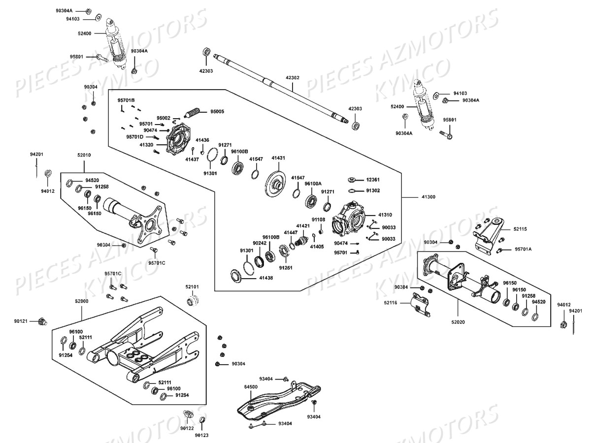 Pont Arriere KYMCO Pièces MXU 500 CARBU 2X4/4X4 4T EURO2 (LAA0AE/LAA0BE)