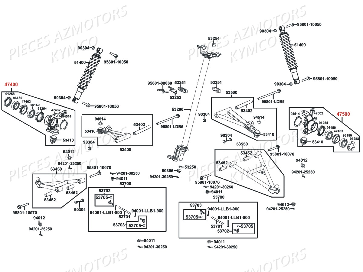 Suspension Avant Colonne De Direction KYMCO Pièces MXU 500 CARBU 2X4/4X4 4T EURO2 (LAA0AE/LAA0BE)