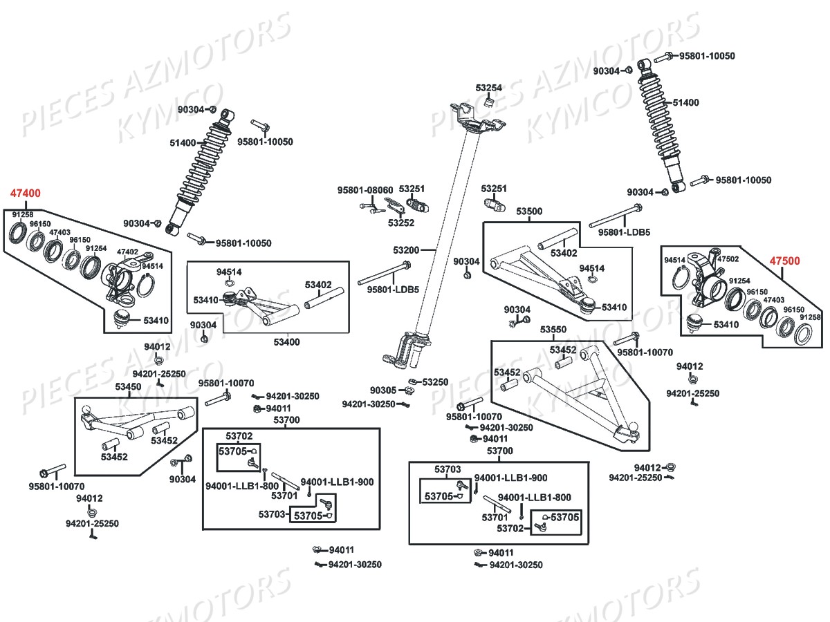 SUSPENSION_AVANT-COLONNE_DE_DIRECTION KYMCO Pièces Quad Kymco MXU 500 2x4 4x4