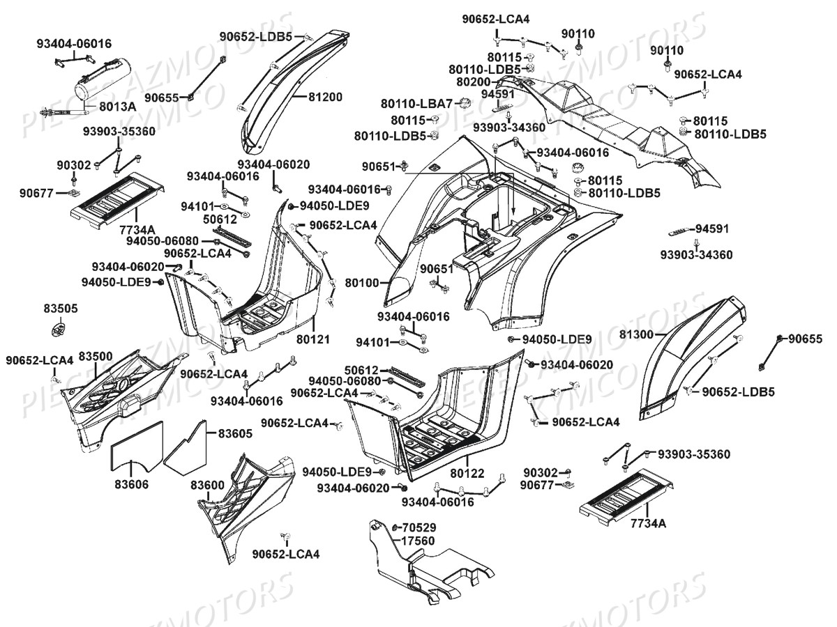 Carenages Arriere Mxu 500i Irs KYMCO Pièces Kymco MXU 500I IRS 4T EURO 2 (LDA0AD/LDA0AE)