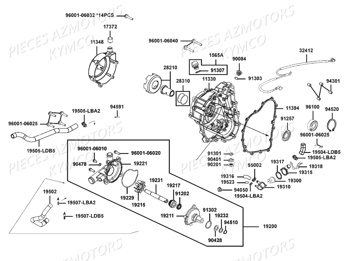 Carter Droit Pompe A Eau Mxu 500i Irs KYMCO Pièces Kymco MXU 500I IRS 4T EURO 2 (LDA0AD/LDA0AE)
