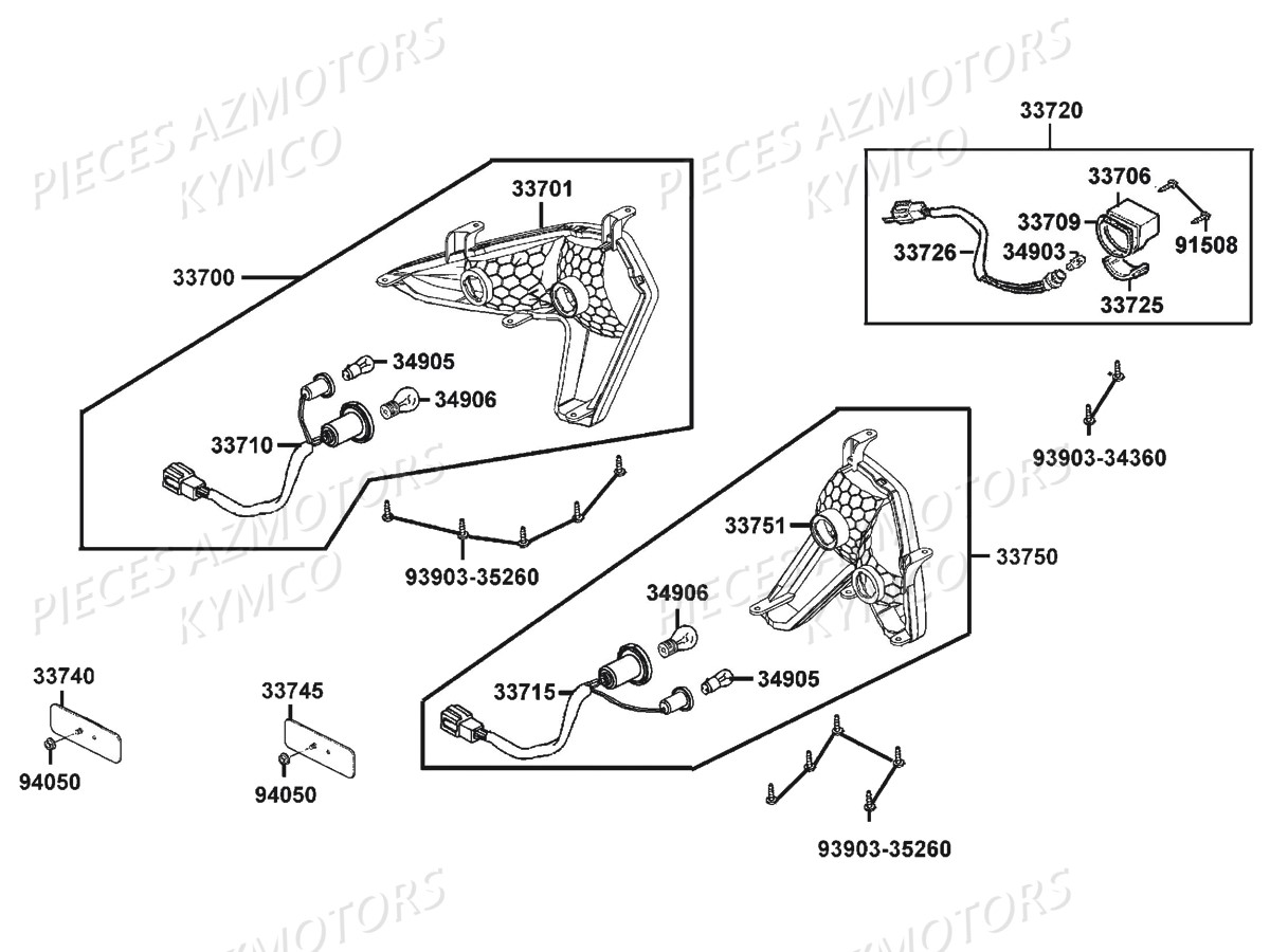 Feux Arriere Mxu 500i Irs KYMCO Pièces Kymco MXU 500I IRS 4T EURO 2 (LDA0AD/LDA0AE)