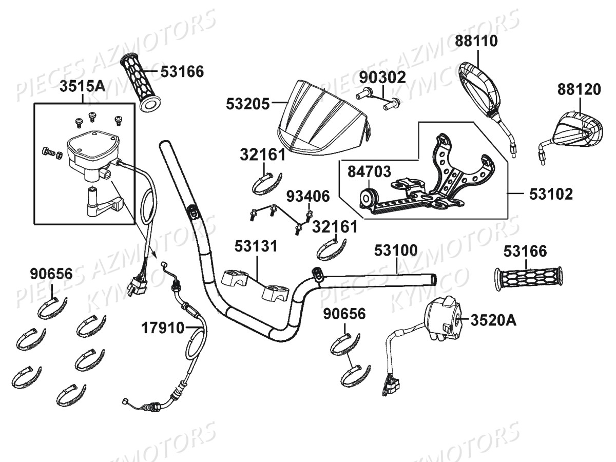 Guidon Retroviseurs Mxu 500i Irs AZMOTORS Pièces Kymco MXU 500I IRS 4T EURO 2 (LDA0AD/LDA0AE)