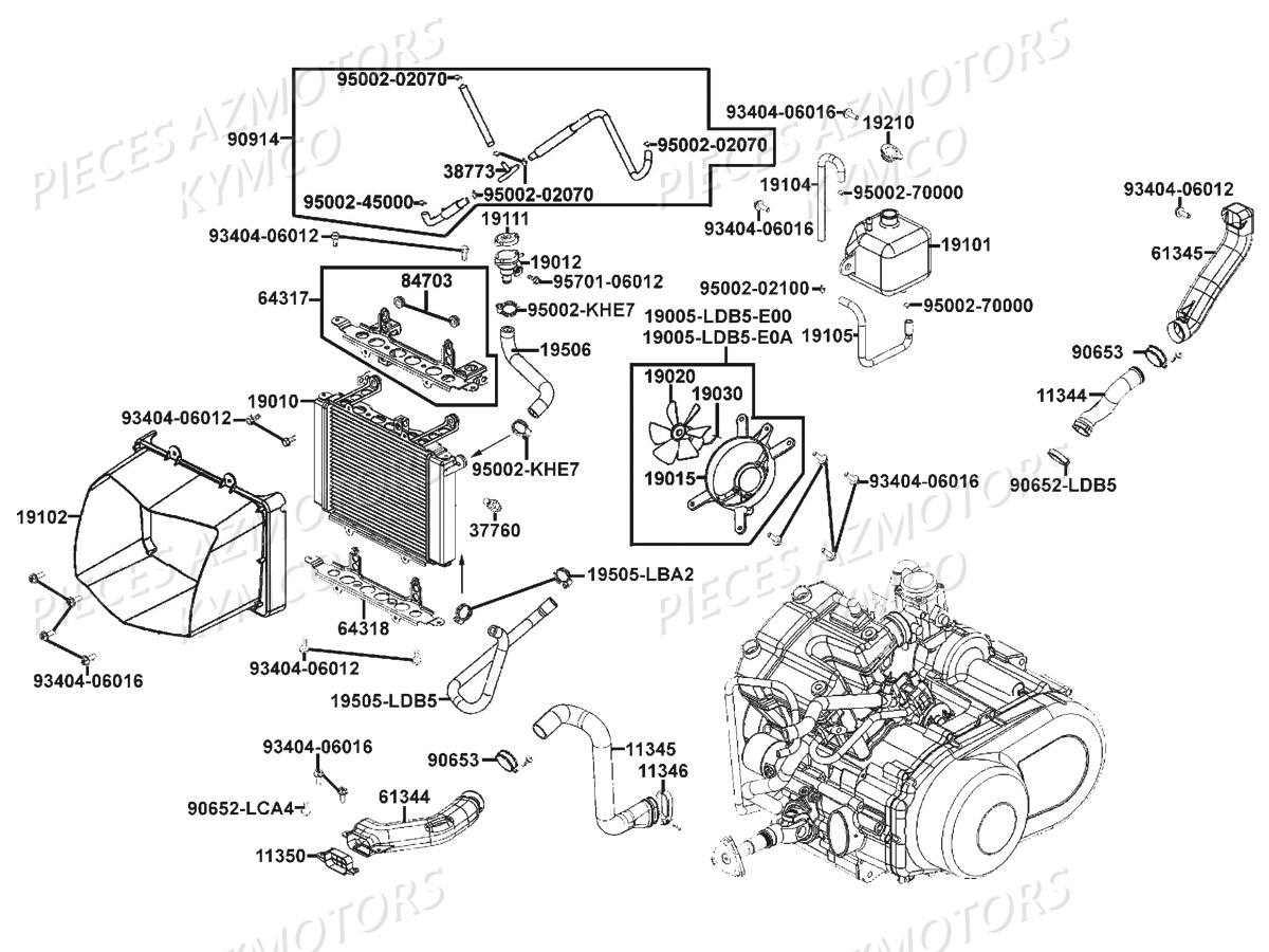 Radiateur Mxu 500i Irs KYMCO Pièces Kymco MXU 500I IRS 4T EURO 2 (LDA0AD/LDA0AE)