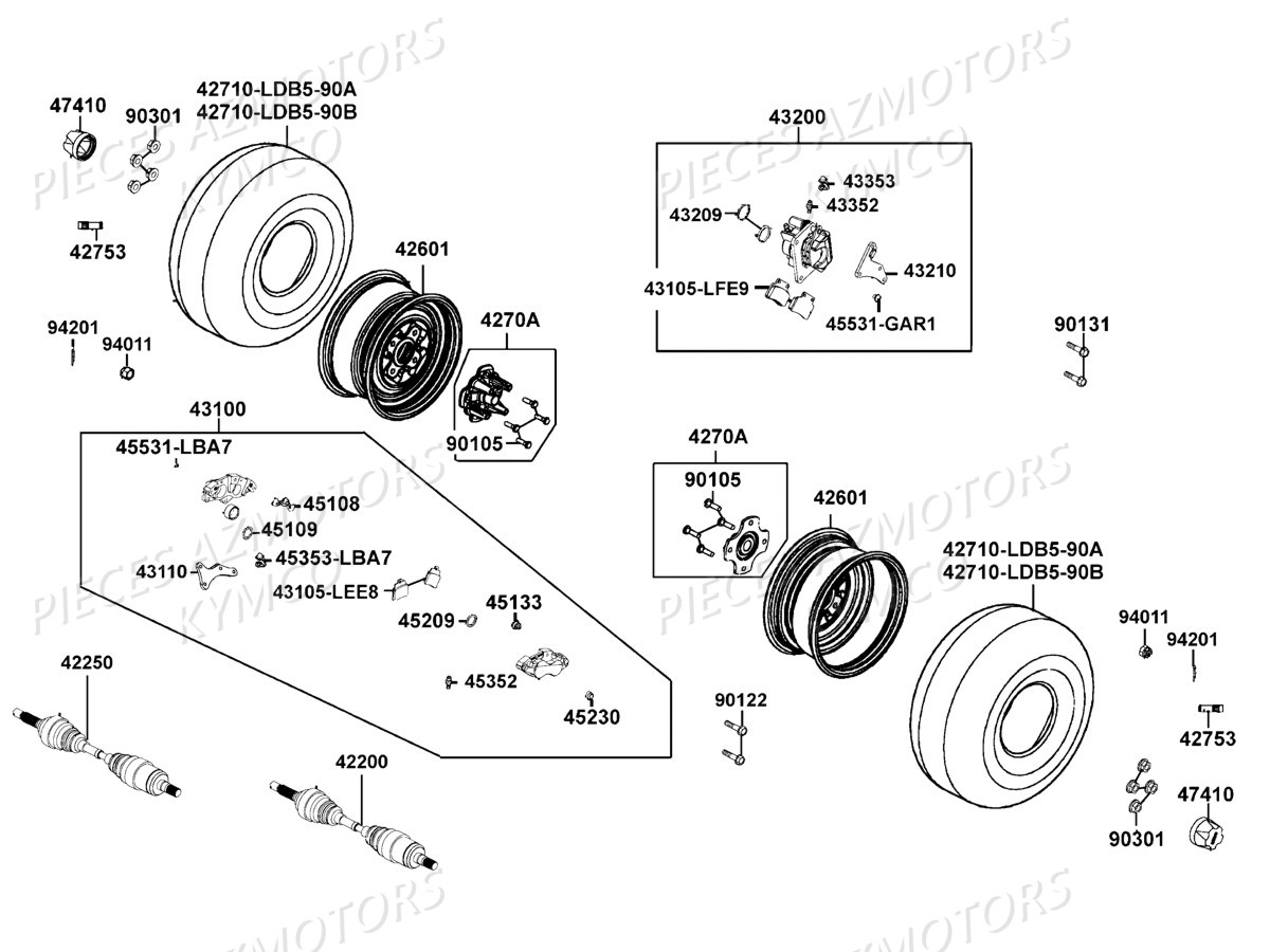 Roues Arriere Mxu 500i Irs AZMOTORS Pièces Kymco MXU 500I IRS 4T EURO 2 (LDA0AD/LDA0AE)