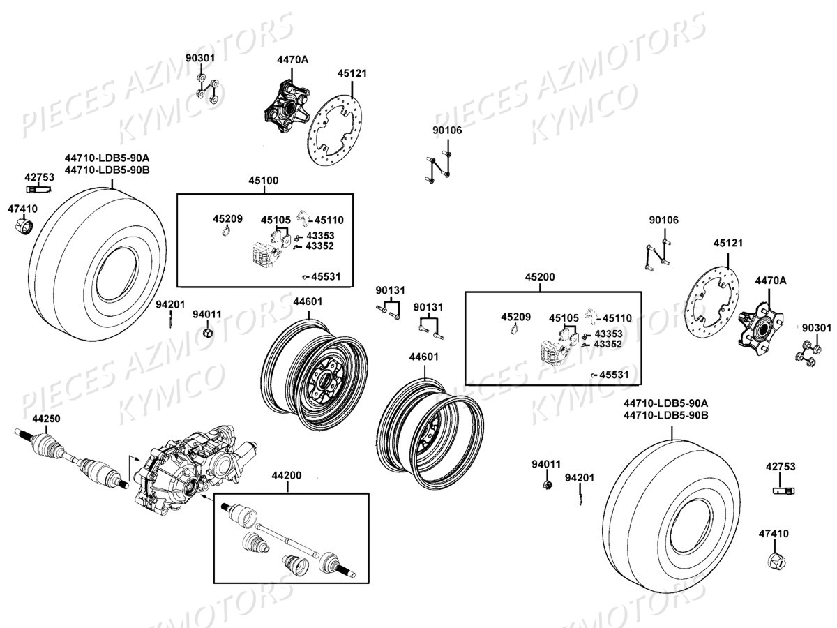 Roues Avant Mxu 500i Irs AZMOTORS Pièces Kymco MXU 500I IRS 4T EURO 2 (LDA0AD/LDA0AE)