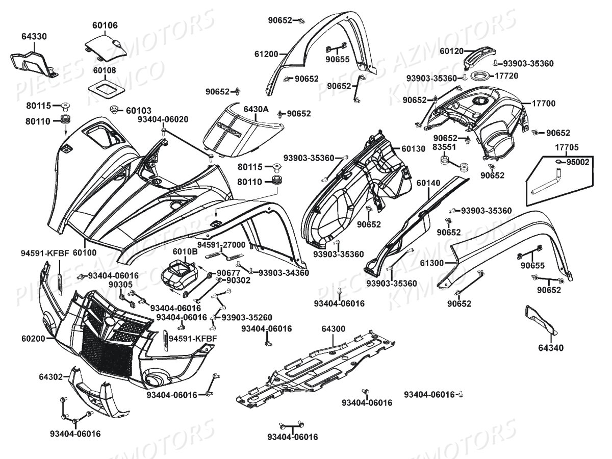 Carenages Avant KYMCO Pièces Quad MXU 500I DX IRS 4T EURO2 (LDA0BE)

