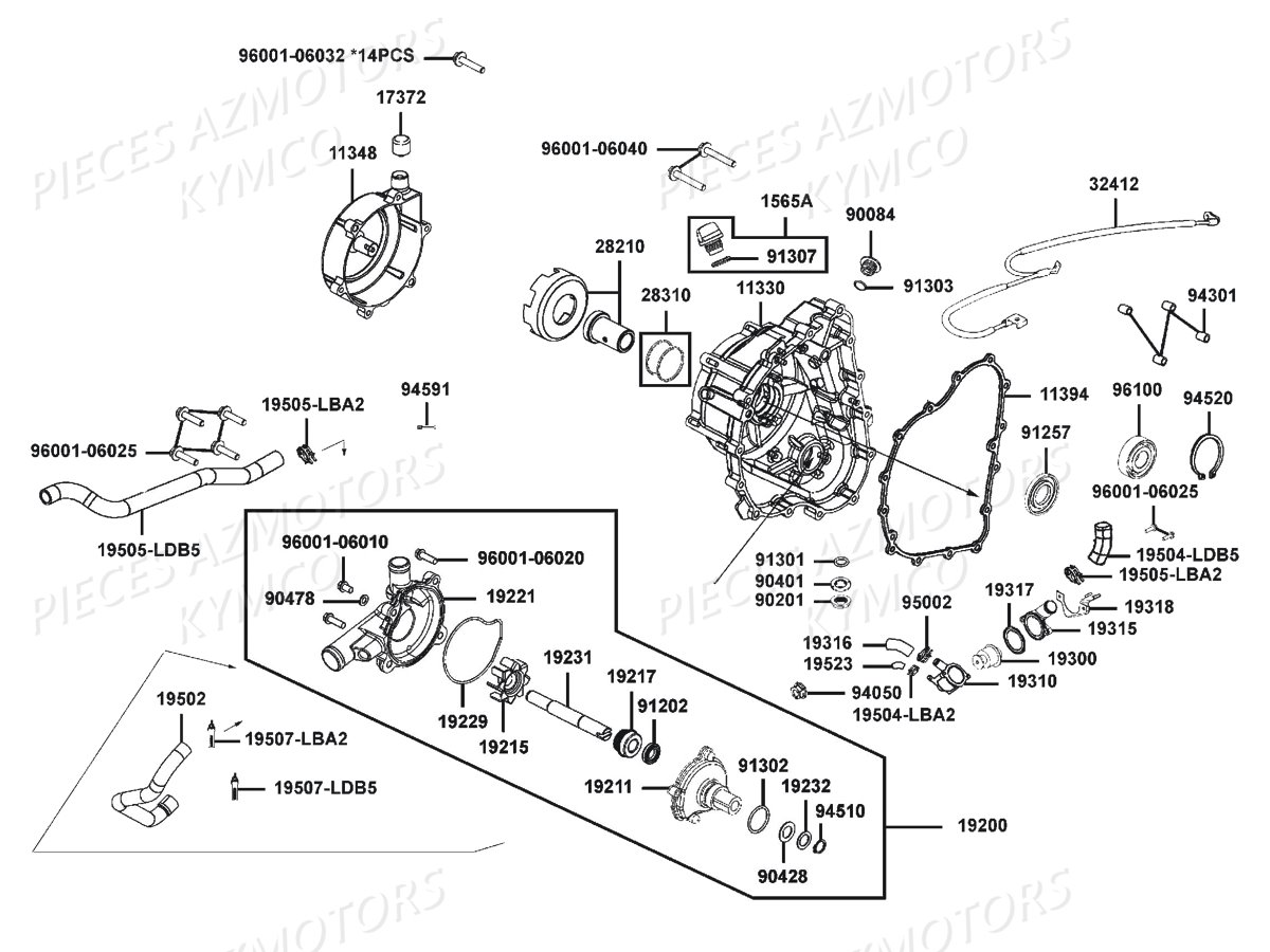 Carter Droit Pompe A Eau KYMCO Pièces Quad MXU 500I DX IRS 4T EURO2 (LDA0BE)
