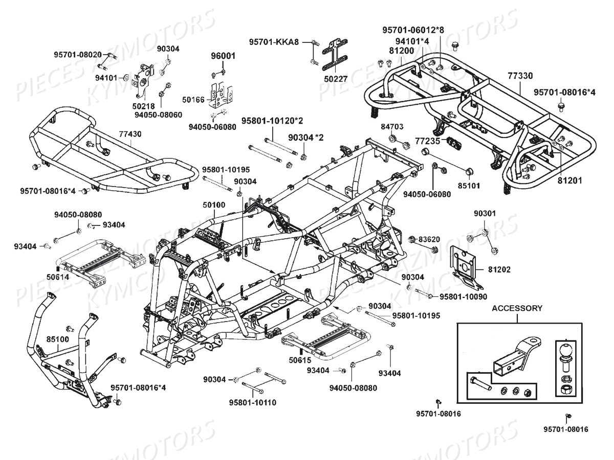 Chassis Porte Paquets KYMCO Pièces Quad MXU 500I DX IRS 4T EURO2 (LDA0BE)

