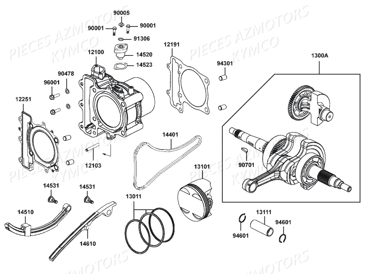 Cylindre Piston KYMCO Pièces Quad MXU 500I DX IRS 4T EURO2 (LDA0BE)
