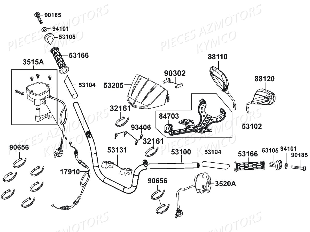Guidon Retroviseurs KYMCO Pièces Quad MXU 500I DX IRS 4T EURO2 (LDA0BE)
