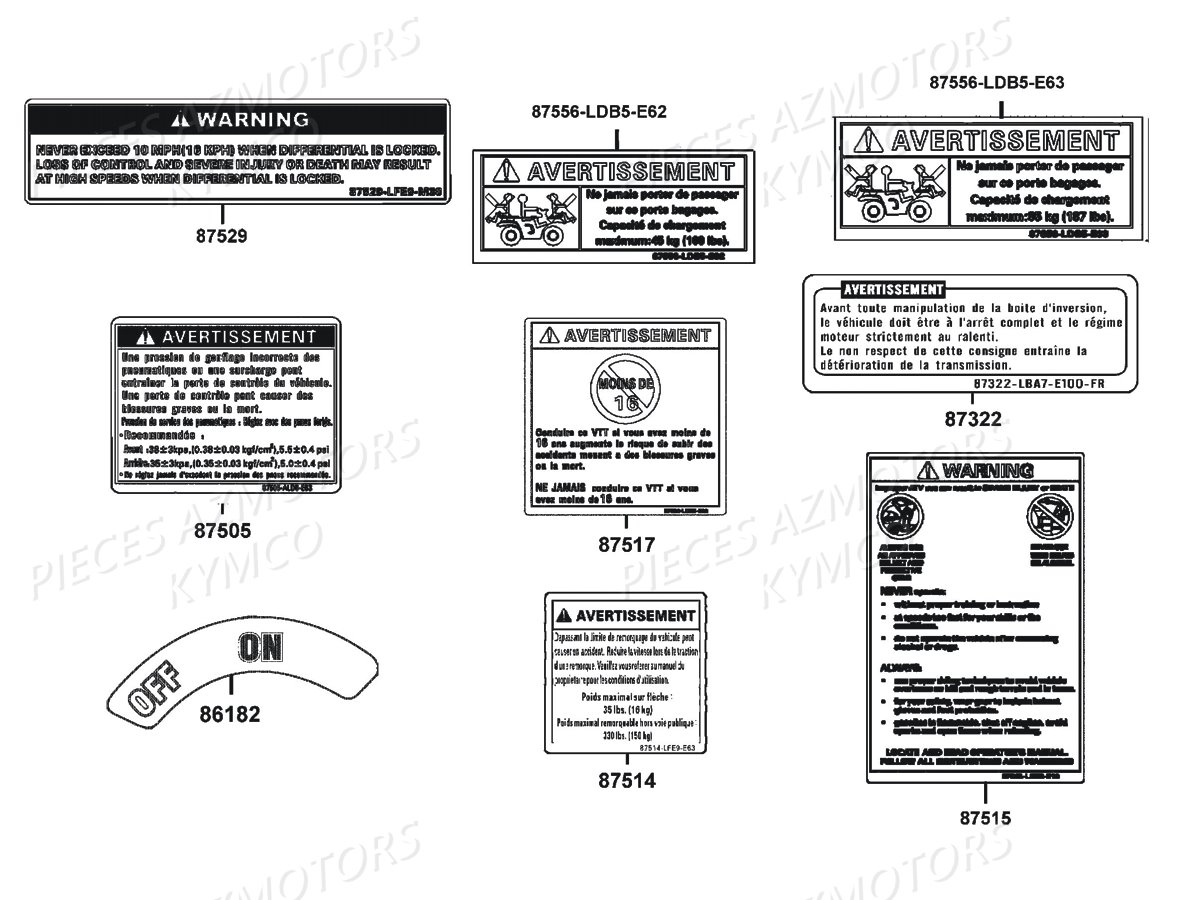 Label De Securite KYMCO Pièces Quad MXU 500I DX IRS 4T EURO2 (LDA0BE)