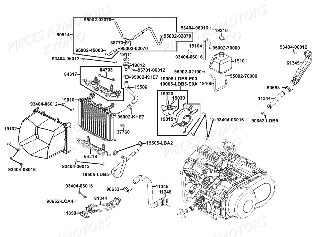 Refroidissement KYMCO Pièces Quad MXU 500I DX IRS 4T EURO2 (LDA0BE)
