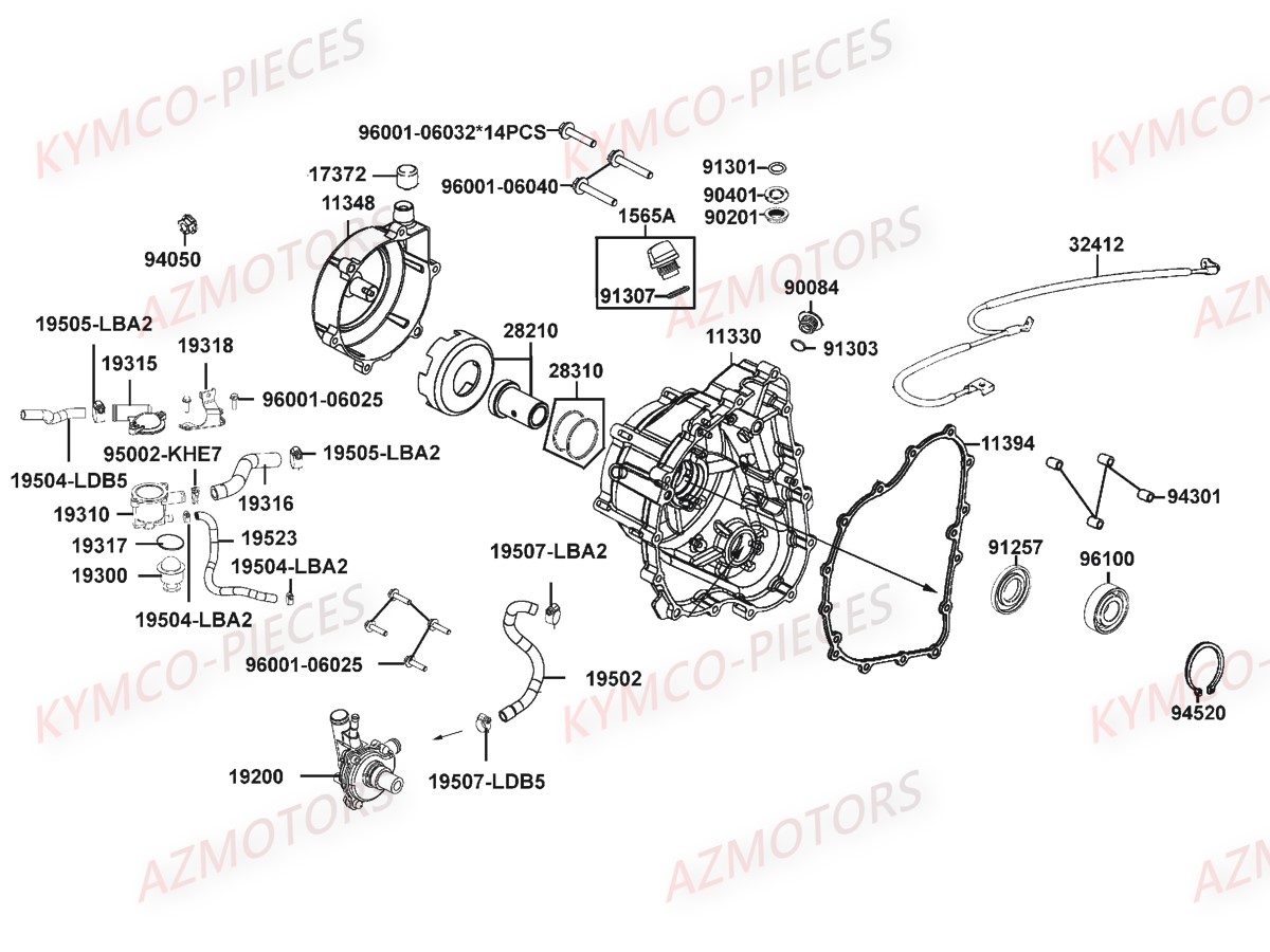 Carter Droit Pompe A Eau KYMCO Pièces MXU 550I IRS 4T EURO4 (LEA0EF)