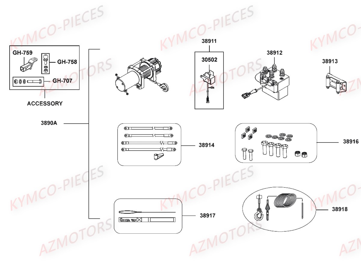 SUPPORT D ATTELAGE 2 pouces (50mm) KYMCO pour EQUIPEMENT ACCESSOIRES de MXU 550I E4
