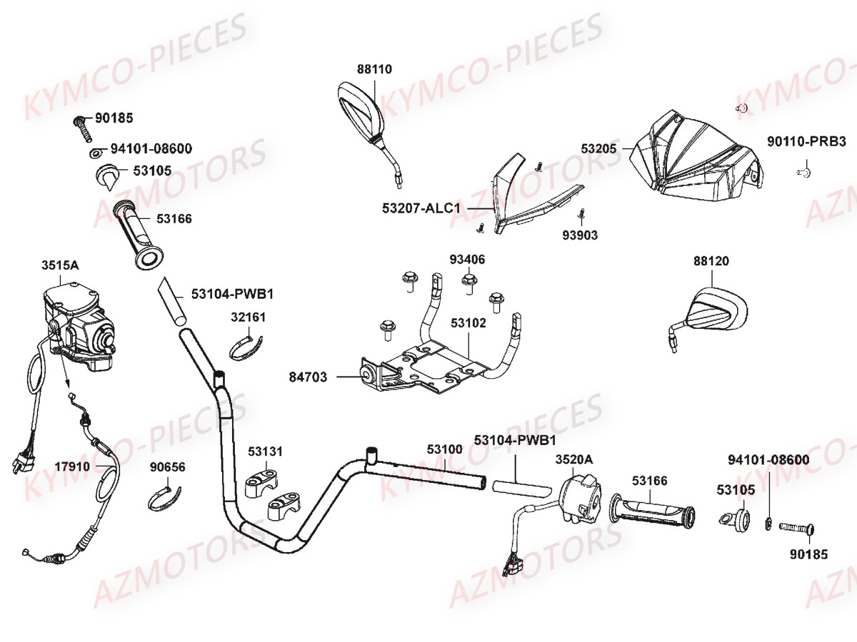 GUIDON_RETROVISEURS KYMCO Pièces MXU 550I IRS 4T EURO 4