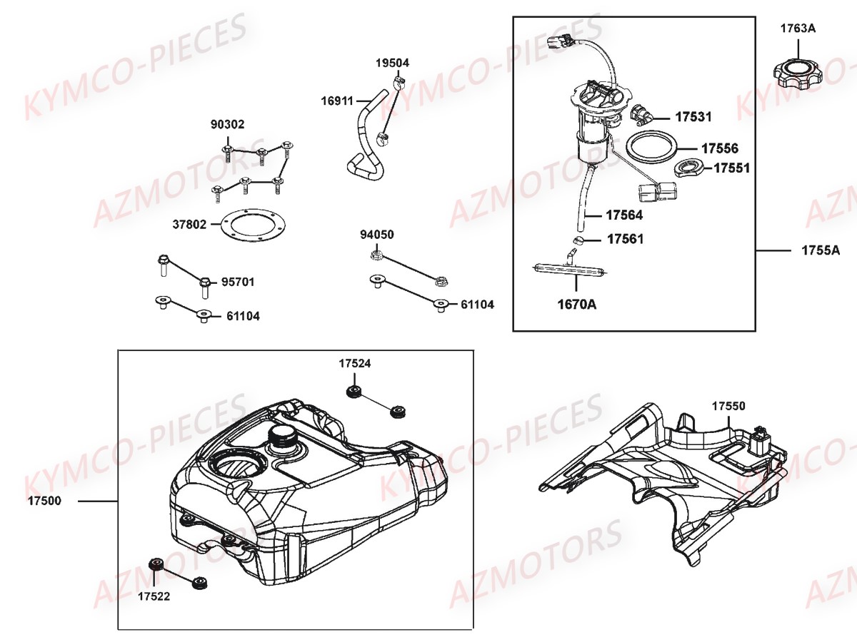 RESERVOIR_A_CARBURANT KYMCO Pièces MXU 550I IRS 4T EURO 4