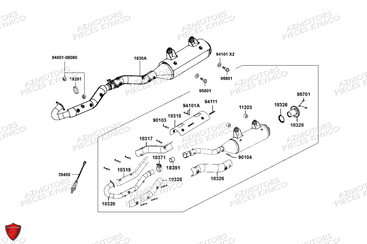 Echappement KYMCO Pièces MXU 550I EPS IRS 4T T3B (LEA0LK)