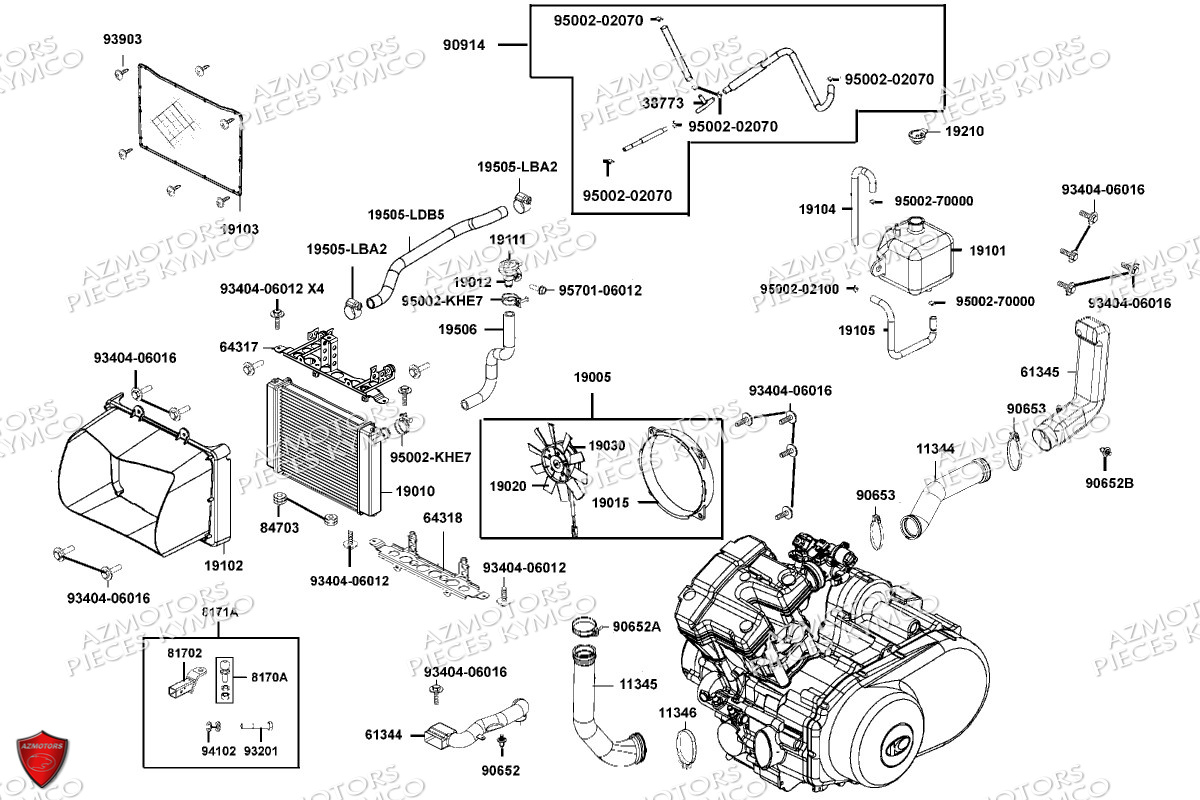 Refroidissement Attelage KYMCO Pièces MXU 550I EPS IRS 4T T3B (LEA0LK)