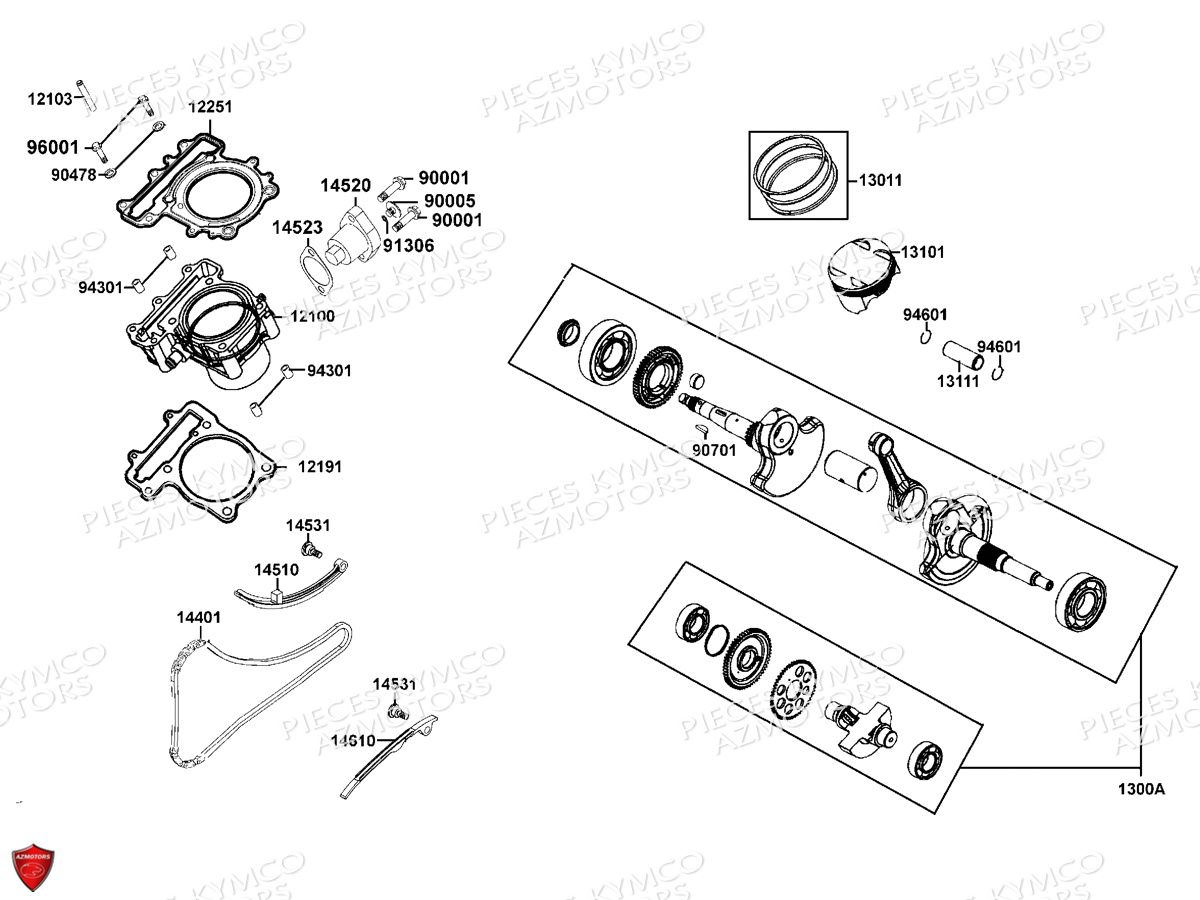 Cylindre Piston KYMCO Pièces MXU 550I EPS IRS 4T T3B (LEA0LD)