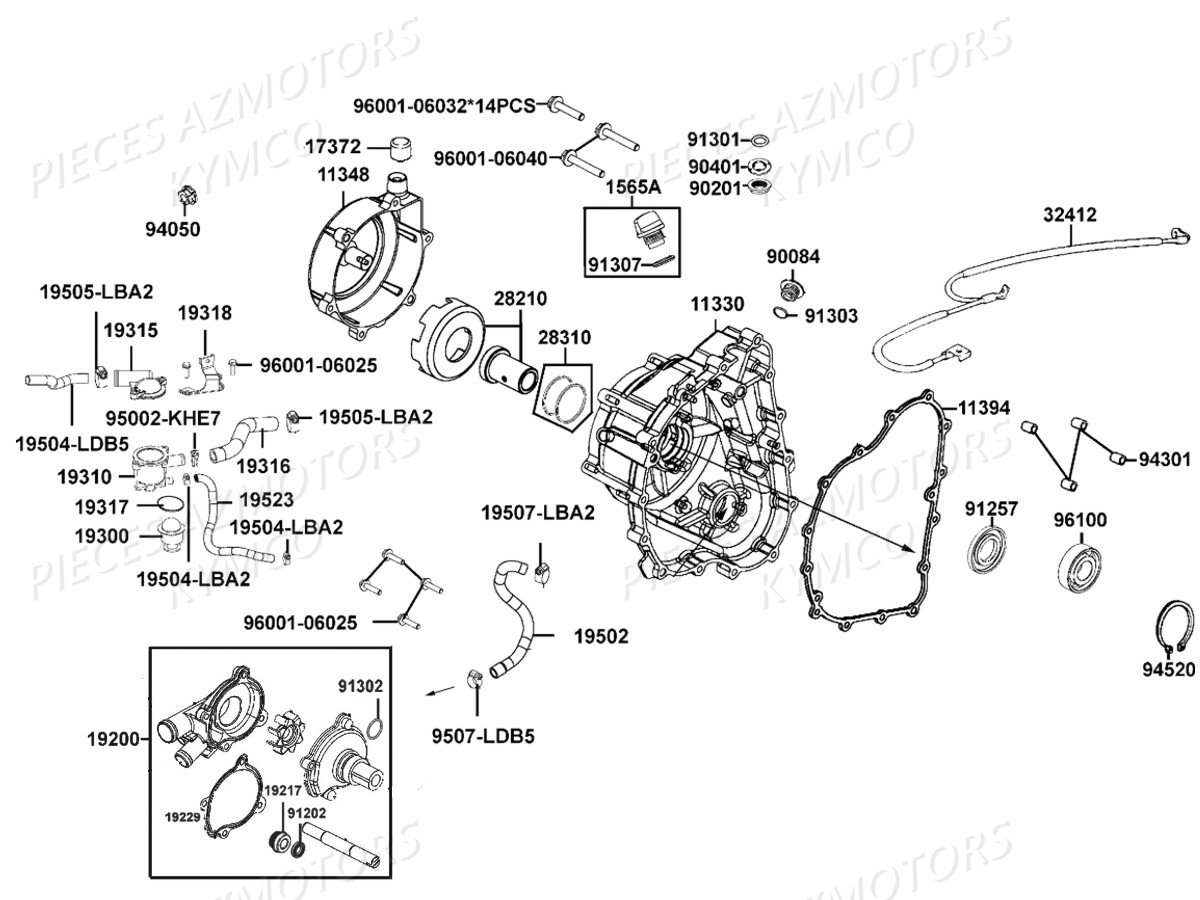 CARTER_DROIT-POMPE_A_EAU KYMCO Pièces MXU 550I IRS 4T EURO2 (LEA0AF)