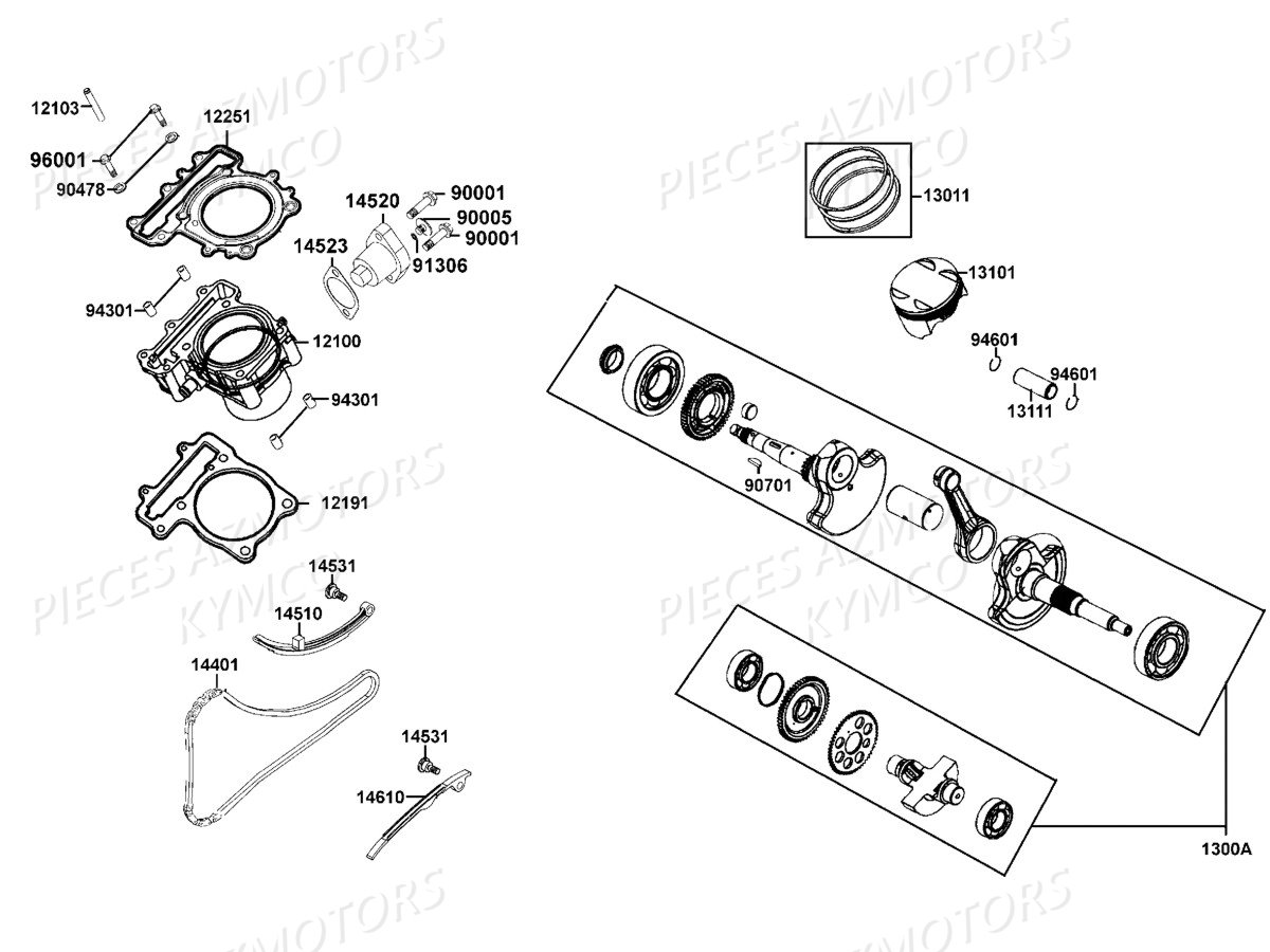 CYLINDRE_PISTON KYMCO Pièces MXU 550I IRS 4T EURO2 (LEA0AF)