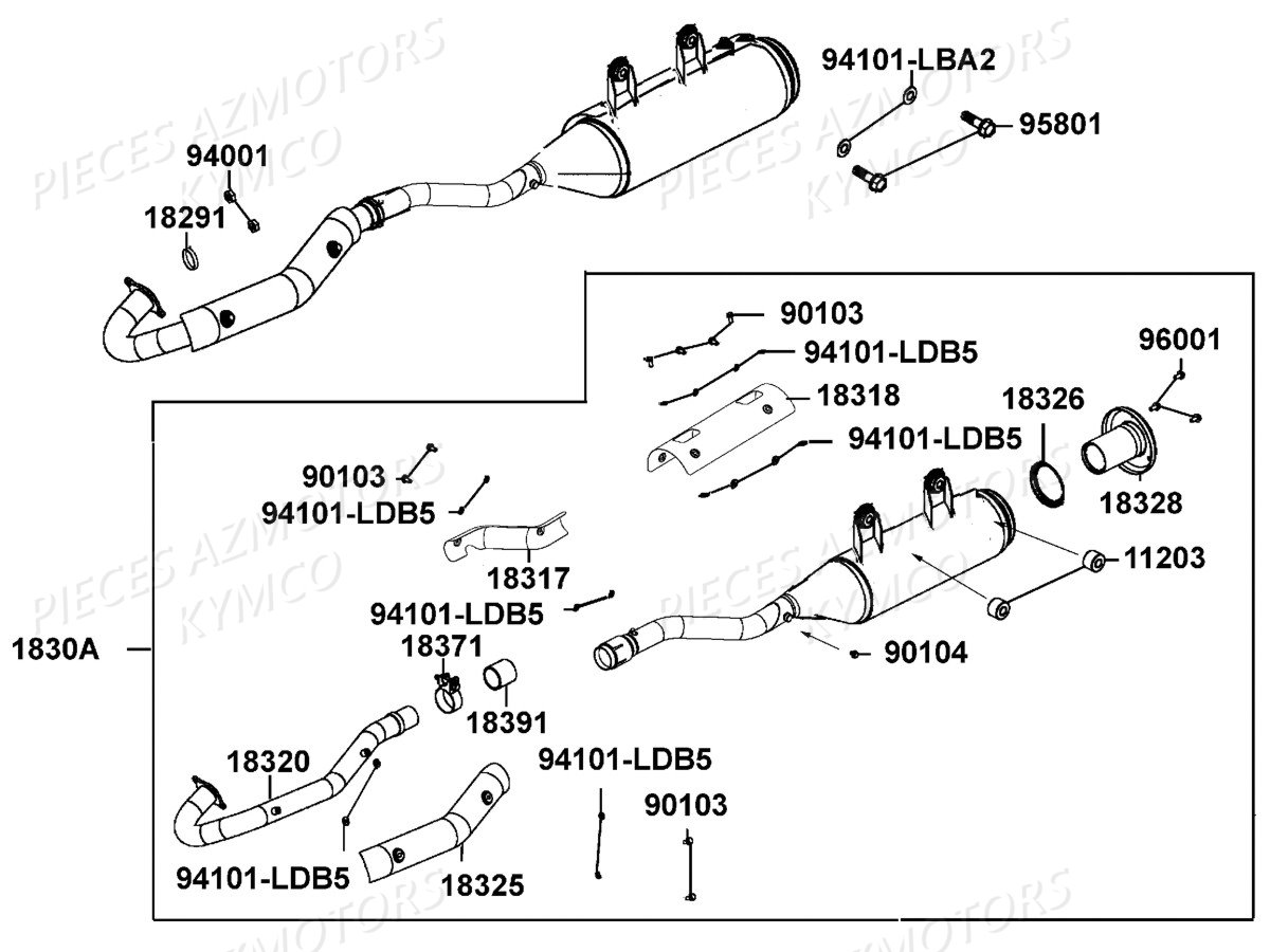 ECHAPPEMENT KYMCO Pièces MXU 550I IRS 4T EURO2 (LEA0AF)