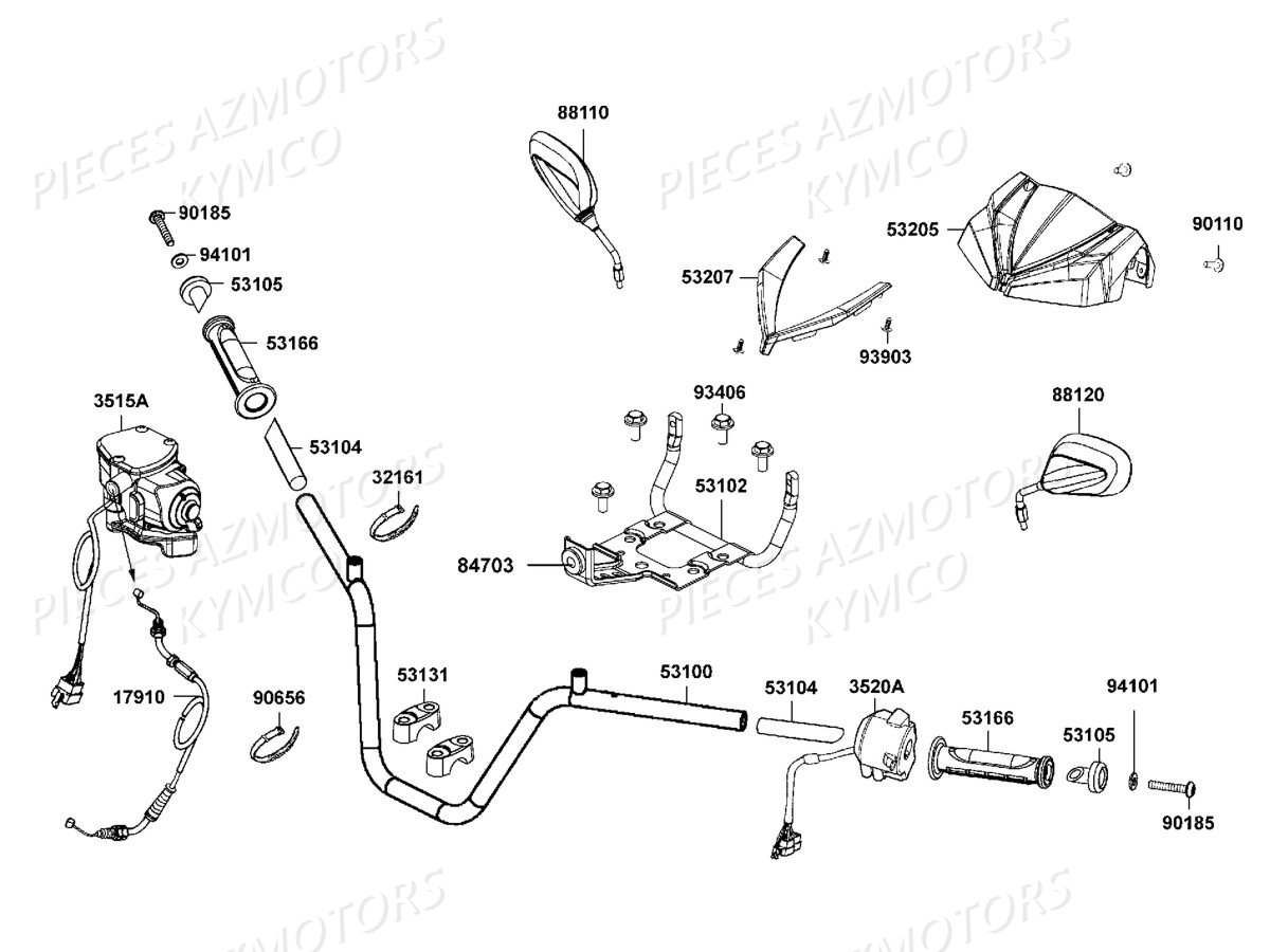 GUIDON_RETROVISEURS KYMCO Pièces MXU 550I IRS 4T EURO2 (LEA0AF)