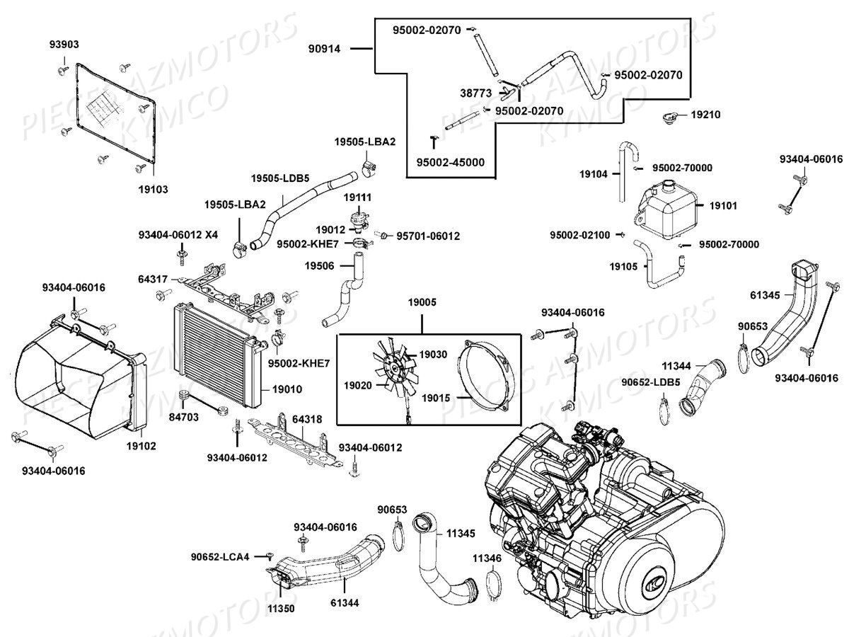 REFROIDISSEMENT KYMCO Pièces MXU 550I IRS 4T EURO2 (LEA0AF)