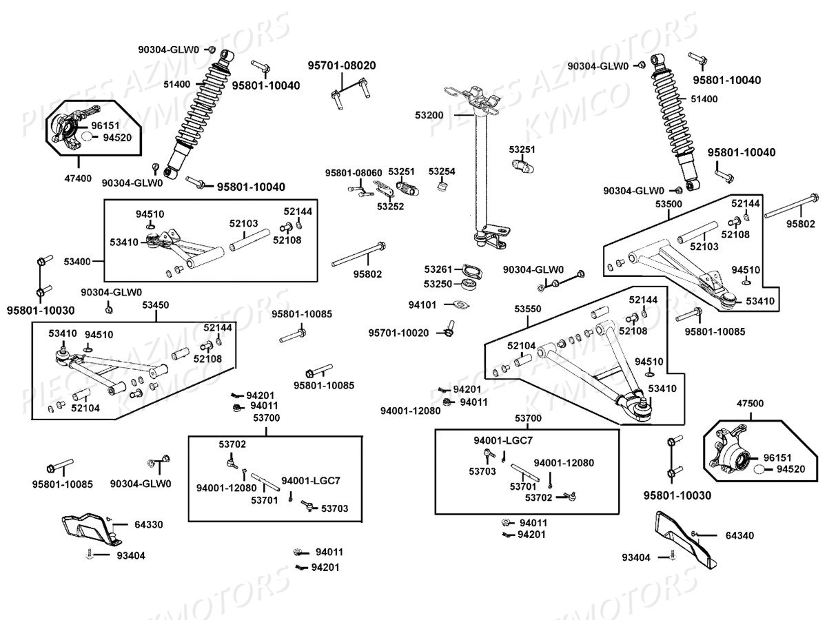 SUSPENSION_AVANT-COLONNE_DE_DIRECTION KYMCO Pièces MXU 550I IRS 4T EURO2 (LEA0AF)