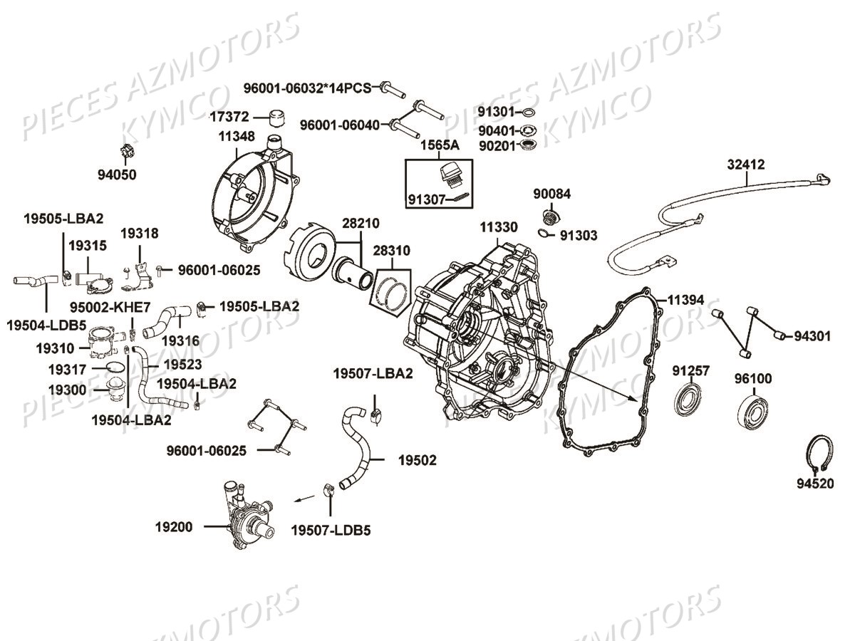 CARTER_DROIT_POMPE_A_EAU KYMCO Pièces MXU 550I IRS 4T T3B (LEA0GD)