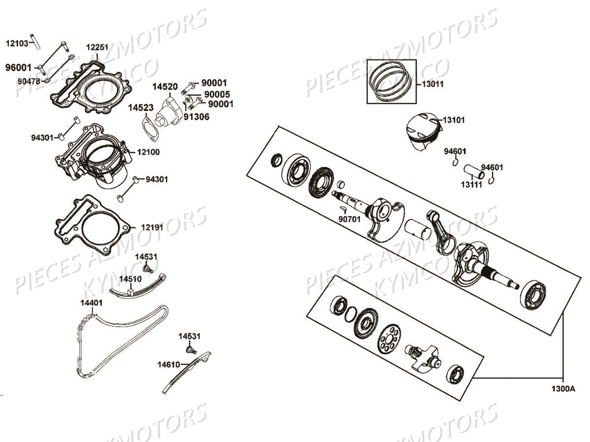 Cylindre Piston KYMCO Pièces MXU 550I IRS 4T T3B (LEA0JF)