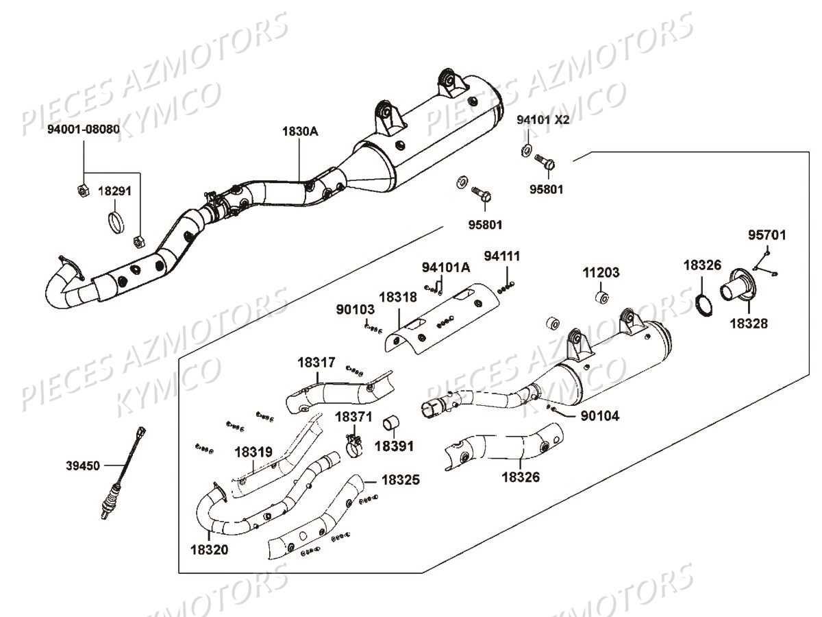 Echappement KYMCO Pièces MXU 550I IRS 4T T3B (LEA0JF)