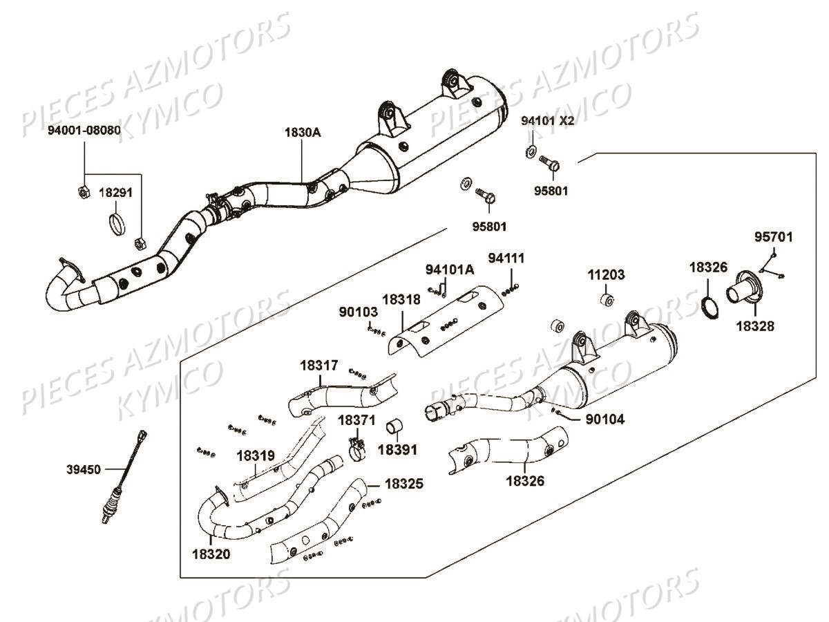 ECHAPPEMENT KYMCO Pièces MXU 550I IRS 4T T3B (LEA0GD)