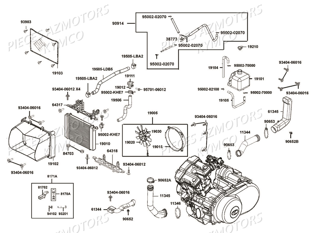 REFROIDISSEMENT KYMCO Pièces MXU 550I IRS 4T T3B (LEA0GD)