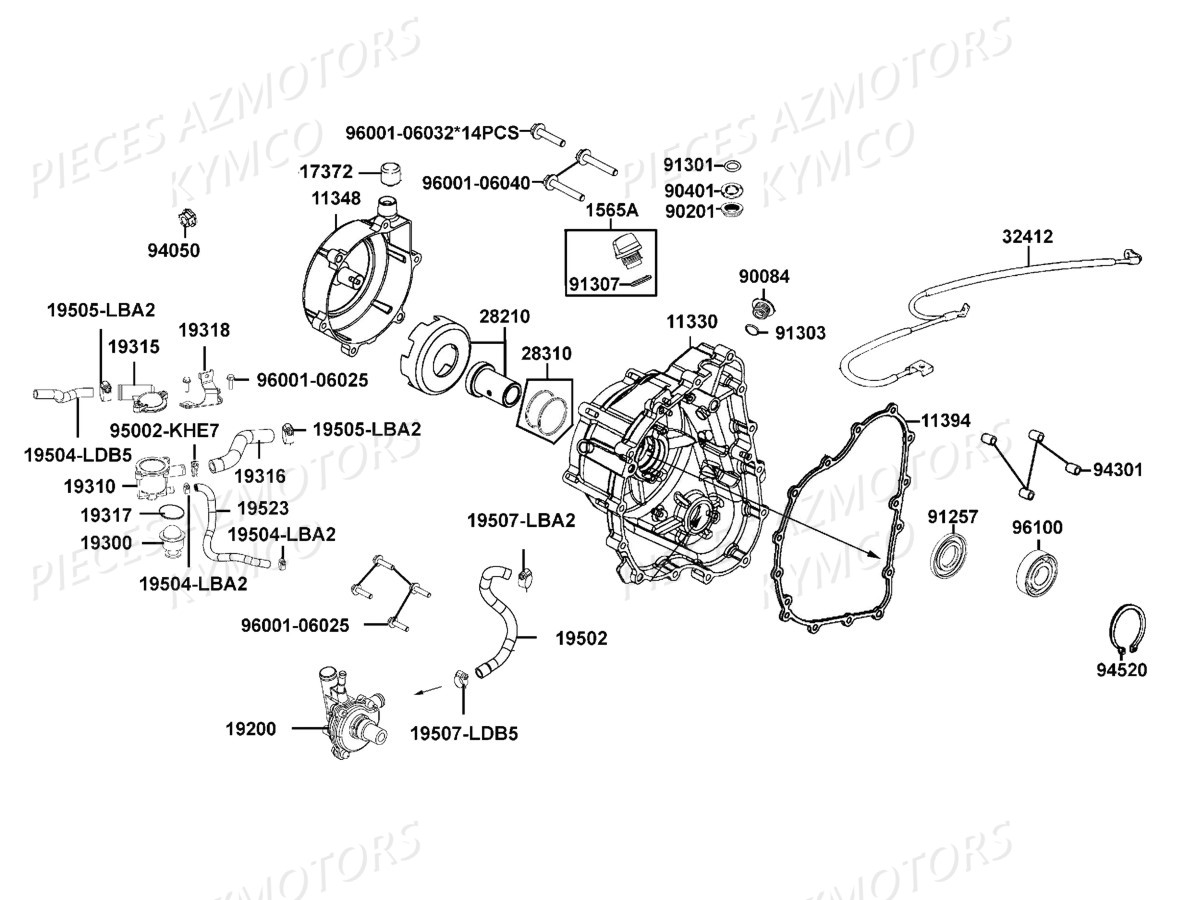 CARTER_DROIT-POMPE_A_EAU KYMCO Pièces MXU 550I IRS 4T T3B (LEA0GD)