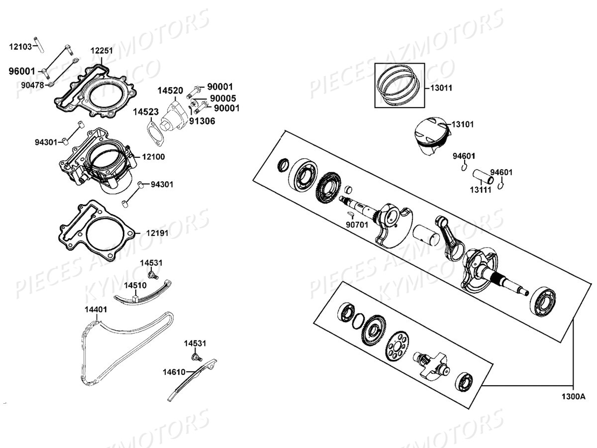 CYLINDRE_PISTON KYMCO Pièces MXU 550I IRS 4T T3B (LEA0GD)