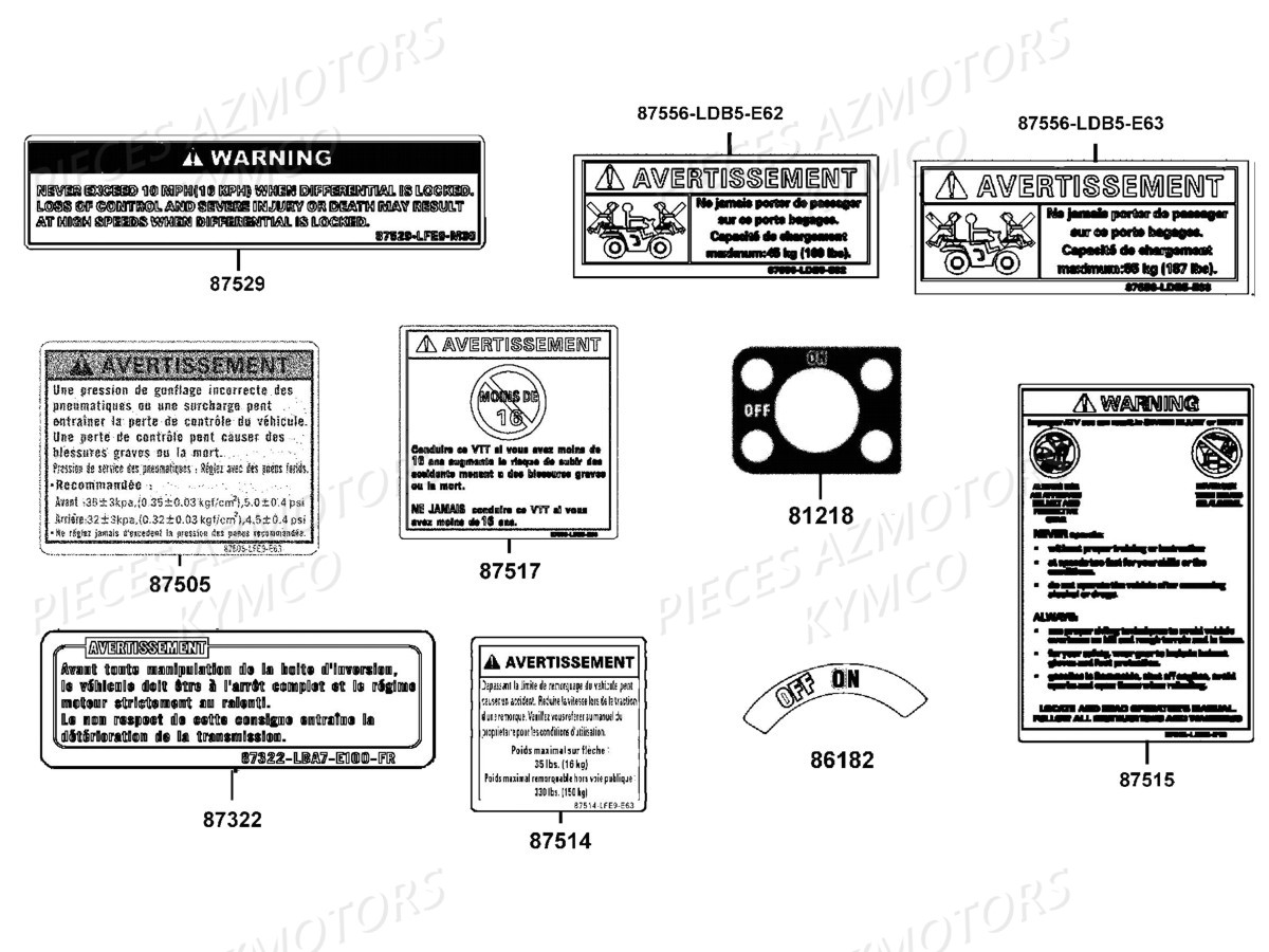 Label De Securite KYMCO Pièces MXU 550I IRS 4T T3B (LEA0GD)