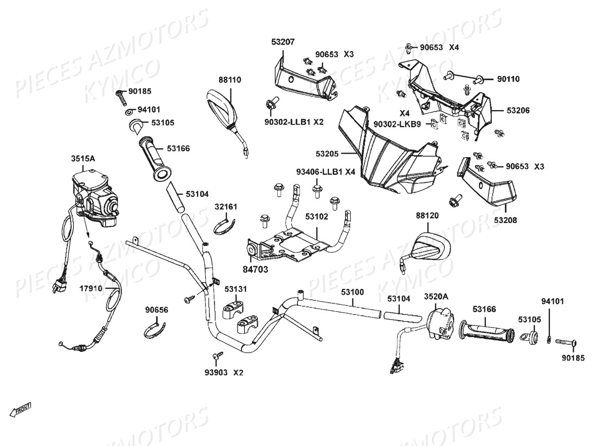 Guidon Retroviseurs KYMCO Pièces MXU 700I EX EPS IRS 4T EURO4 (LAADGH)