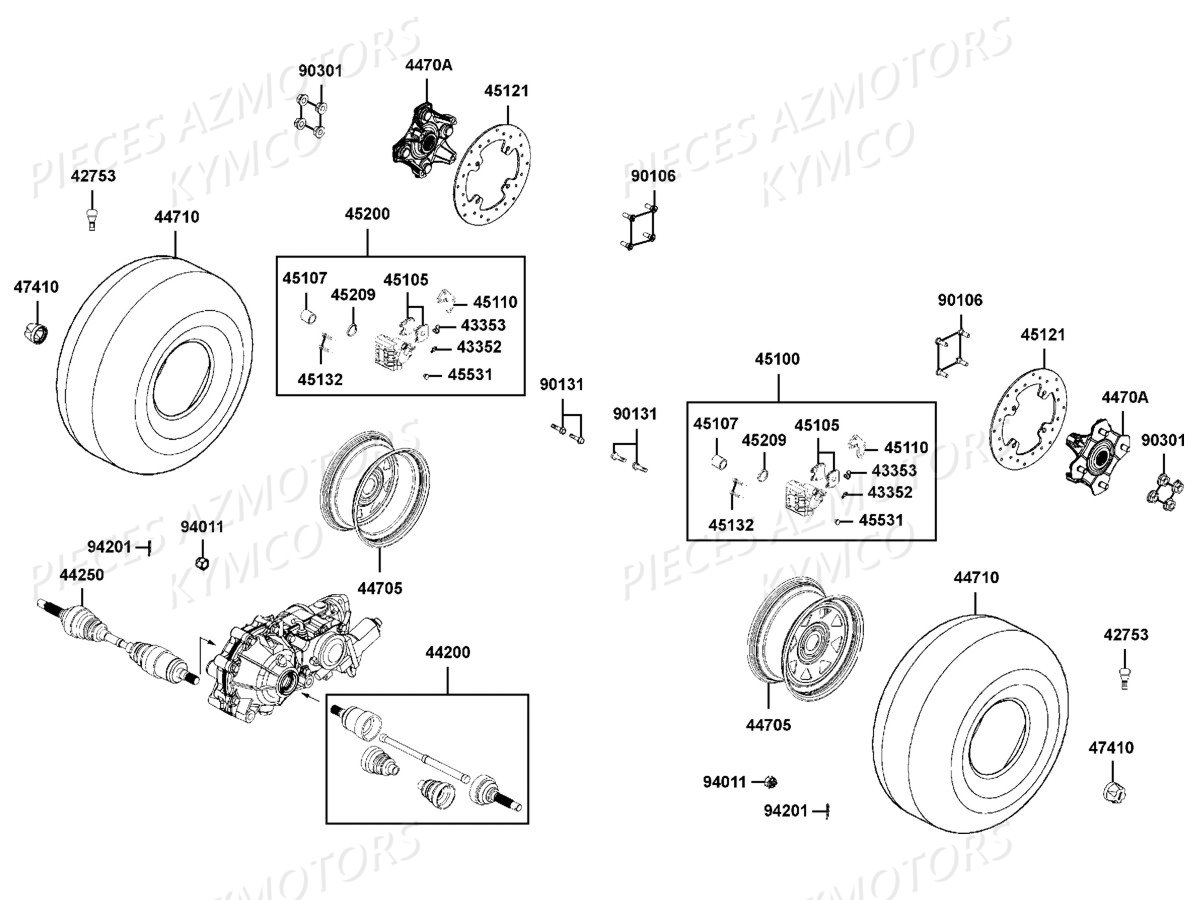 ROUES_AVANT KYMCO Pièces Quad Kymco MXU 700 I IRS 4X4 INJECTION 4T EURO II