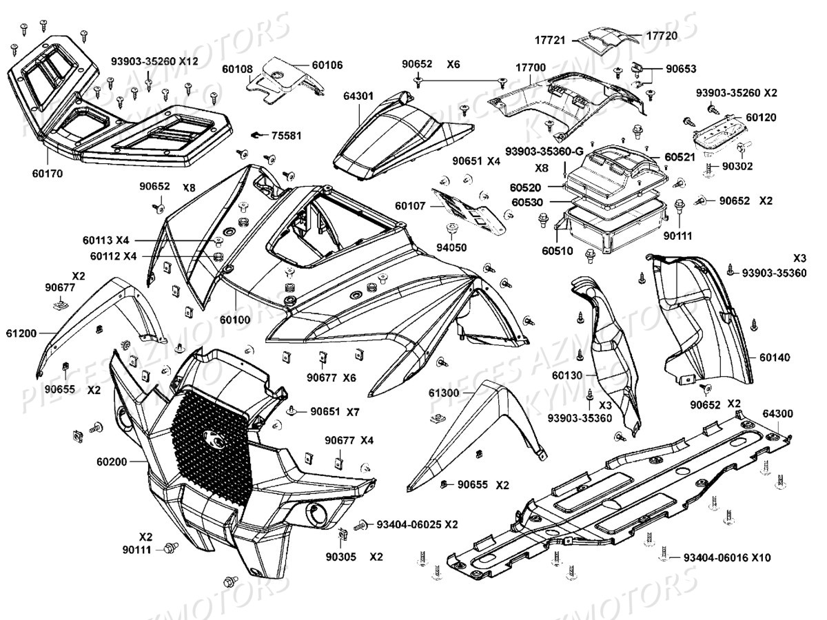 CARENAGES_AVANT KYMCO Toutes les pieces origine pour votre tout nouveau MXU 700 EPS T3b le haut de gamme KYMCO en Homologation T. Plus équipé, plus ergonomique pour profiter à 100% des randonnées les plus audacieuses, même en duo. Ce quad au gabarit impressionnant offre une excellente motricité et un nouveau design. Il ne reste qu`à choisir entre deux coloris exclusifs votre concessionnaire azmotors vous livre chez vous toutes les pieces et accessoires pour votre MXU 700 EPS T3B