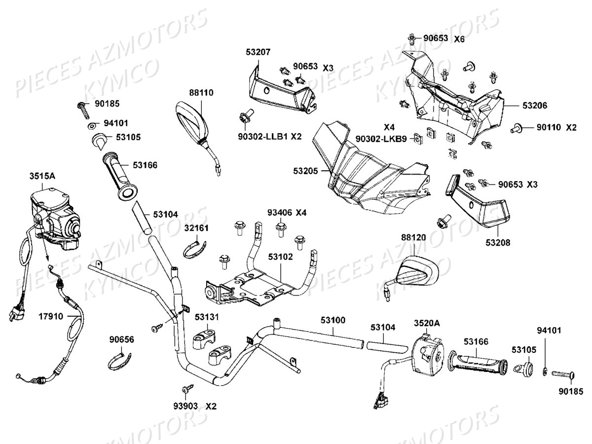 Guidon Retroviseurs KYMCO Pièces MXU 700I EX EPS IRS 4T T3B (LAADRD)