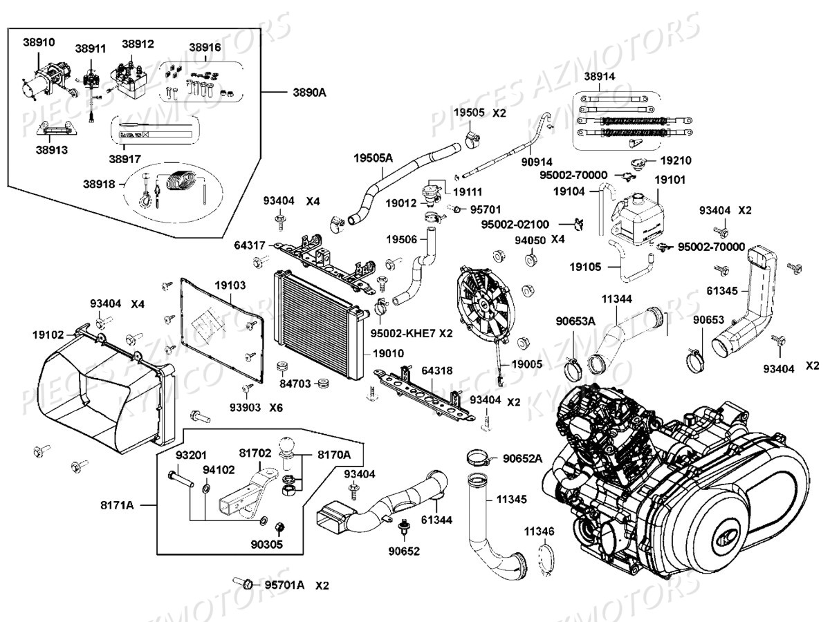 Refroidissement Equipement Accessoires KYMCO Pièces MXU 700I EX EPS IRS 4T T3B (LAADRD)