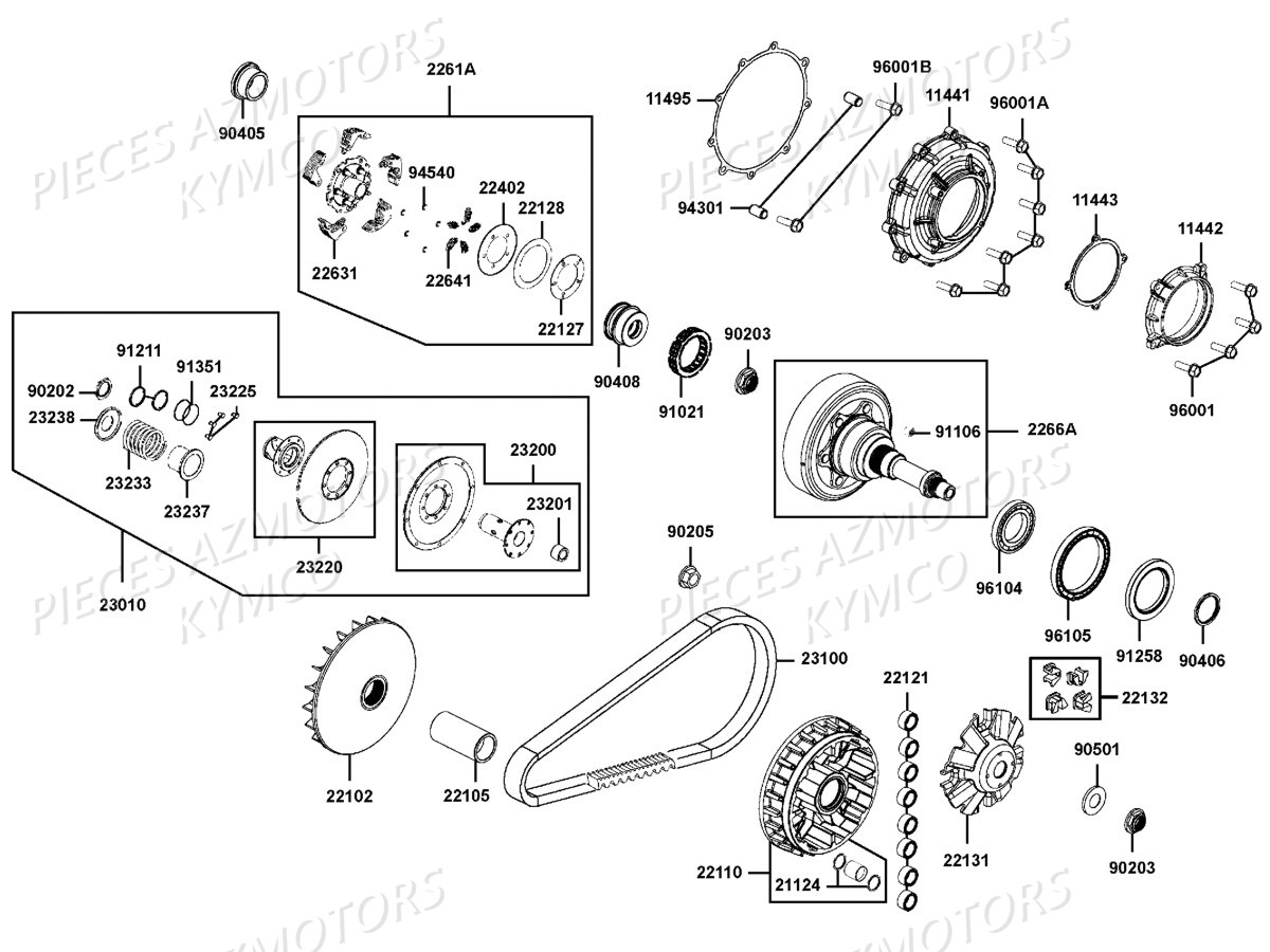 Variateur Embrayage KYMCO Pièces MXU 700I EX EPS IRS 4T T3B (LAADRD)