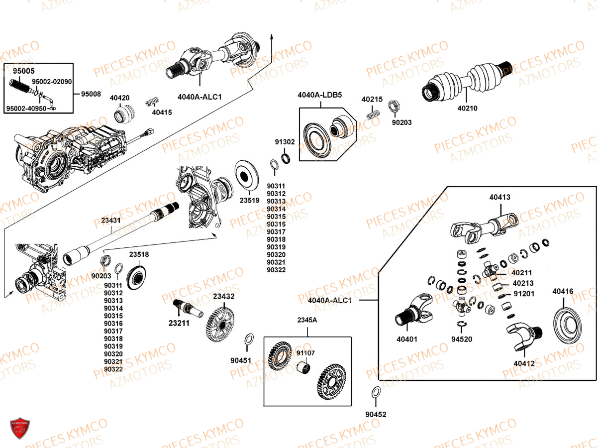 ARBRE_DE_REDUCTION KYMCO Toutes les pieces origine pour votre tout nouveau MXU 700 T3B le nouveau de la gamme KYMCO en Homologation T sans EPS. Plus ergonomique pour profiter à 100% des randonnées les plus audacieuses, même en duo. Ce quad au gabarit impressionnant offre une excellente motricité et un nouveau design. Il ne reste qu`à choisir entre deux coloris exclusifs votre concessionnaire azmotors vous livre chez vous toutes les pieces et accessoires pour votre MXU 700 EPS T3B